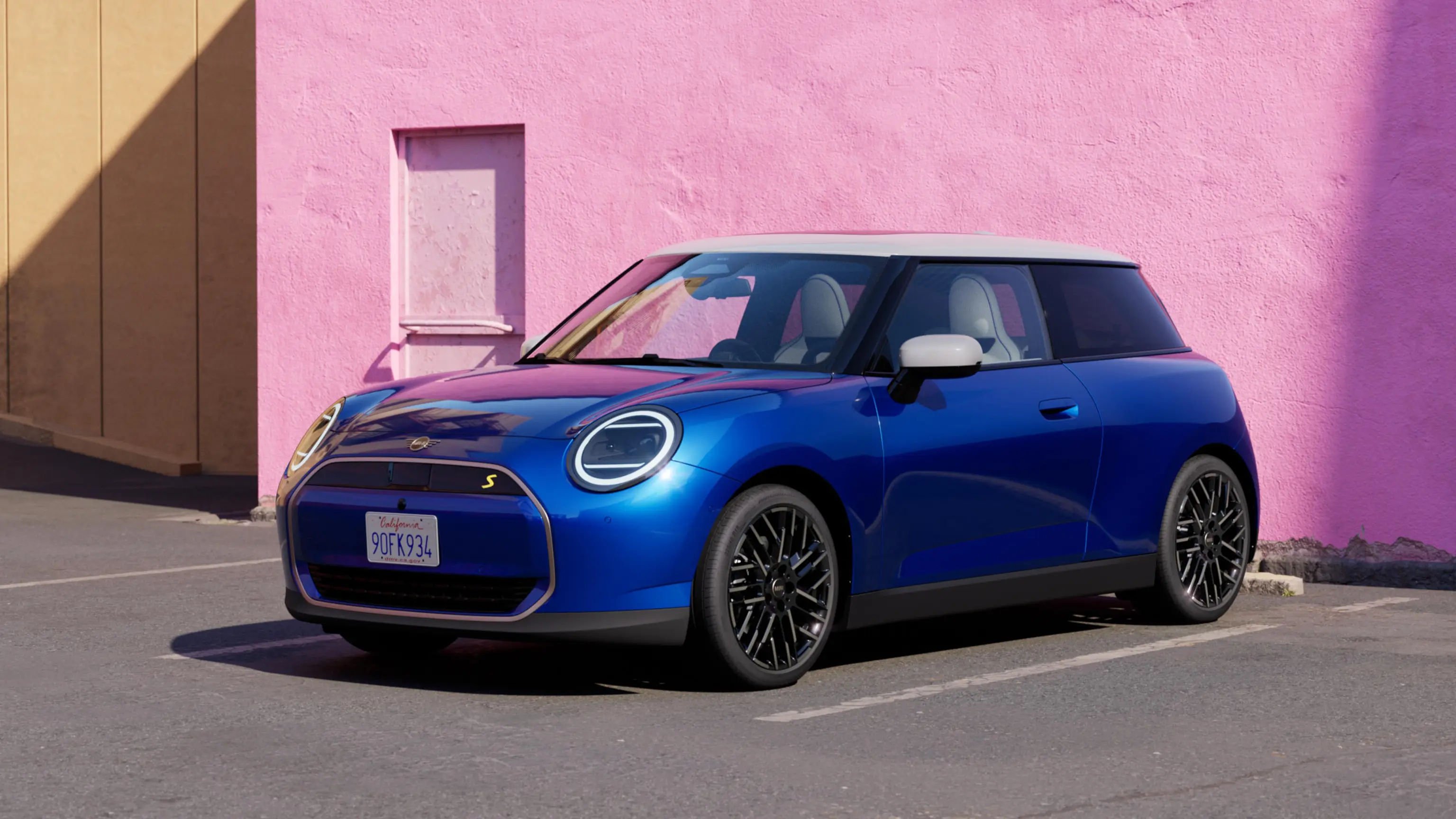 All-electric Mini Cooper – model shelf - background