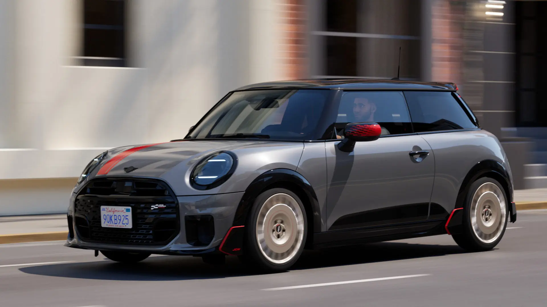 Un hombre conduciendo un MINI Cooper