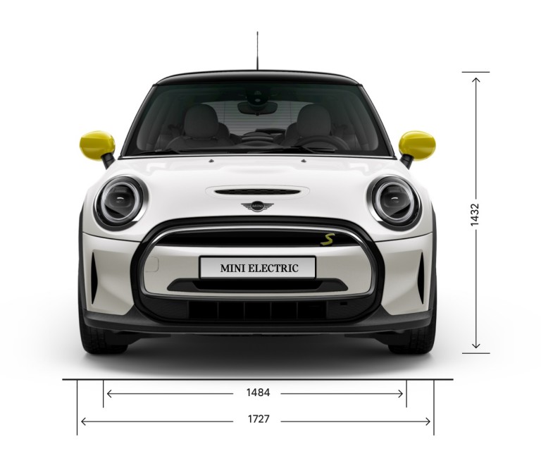 MINI Cooper SE de 3 puertas – vista frontal – dimensiones